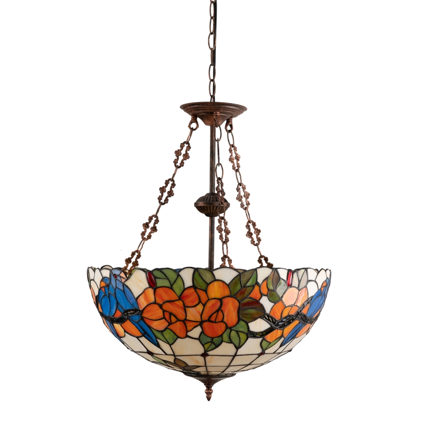 Brilagi - Lustre Tiffany en vitrail suspendu sur chaîne JUNGLE 3xE27/60W/230V Ø 50 cm