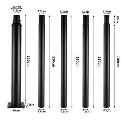 Brilagi - Tige métallique pour mât d'éclairage extérieur URBAN 5 m, Ø 58 mm, noire