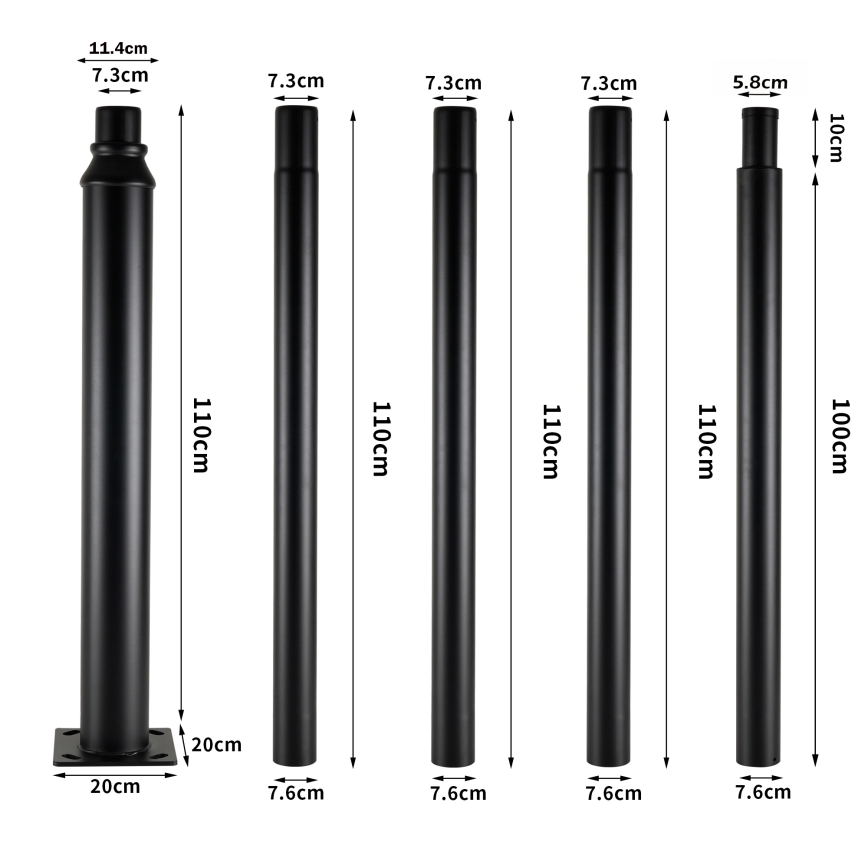 Brilagi - Tige métallique pour mât d'éclairage extérieur URBAN 5 m, Ø 58 mm, noire
