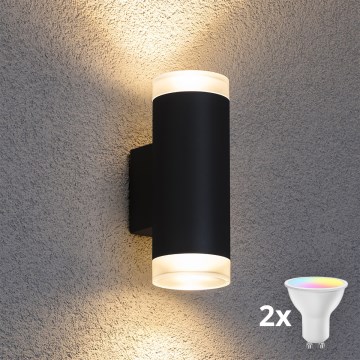 Brilagi - MATERA LED RGBW Außenwandleuchte, dimmbar, 2xGU10/6W/230V, 3000K, IP54, schwarz, inkl. Fernbedienung