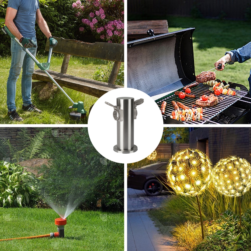 Brilagi - Outdoor-Steckdosensäule PILLAR 2Z SCHUKO 230V IP44 matt Chrom