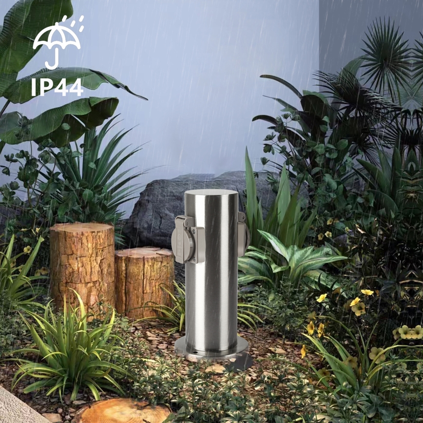 Brilagi - Outdoor-Steckdosensäule PILLAR 2Z SCHUKO 230V IP44 matt Chrom