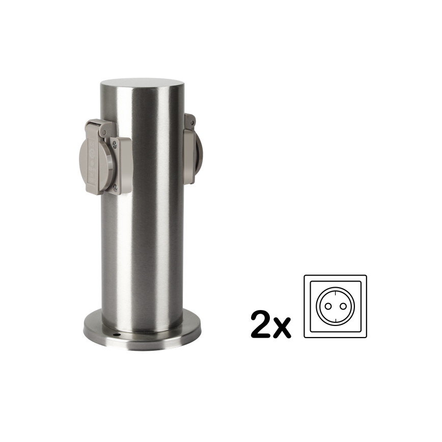 Brilagi - Outdoor-Steckdosensäule PILLAR 2Z SCHUKO 230V IP44 matt Chrom