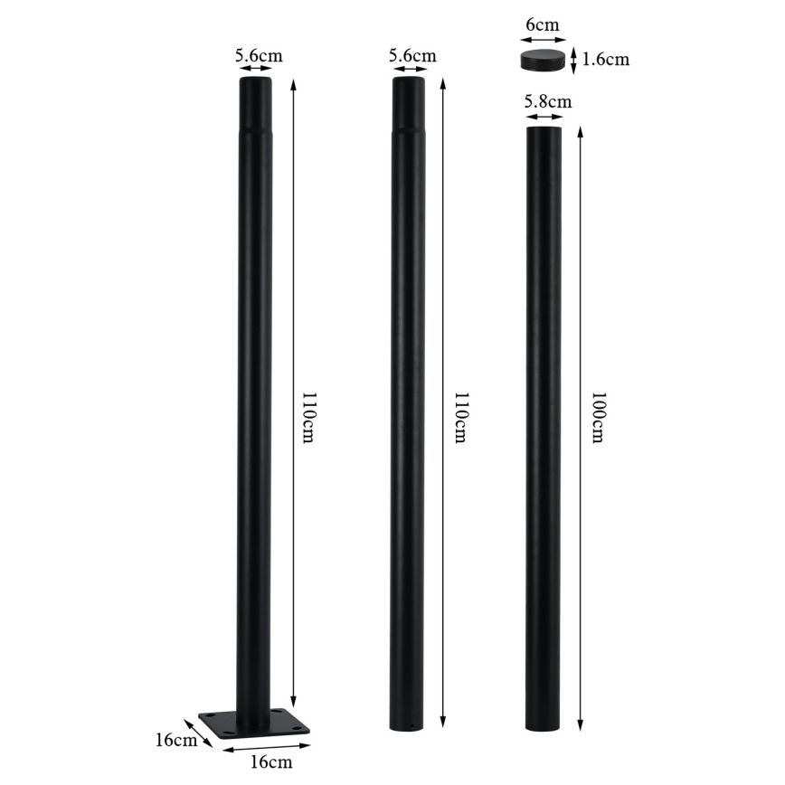 Brilagi - Palo in metallo per illuminazione esterna URBAN 3 m palo diametro 58 opaco nero