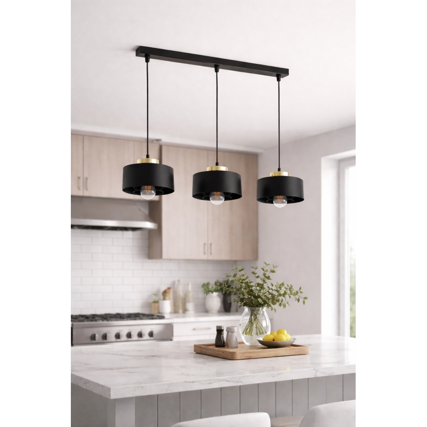Brilagi - Pendelleuchte am Kabel SPRING 3xE27/60W/230V schwarz/gold