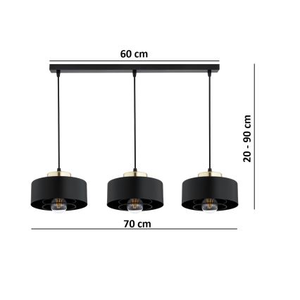 Brilagi - Pendelleuchte am Kabel SPRING 3xE27/60W/230V schwarz/gold