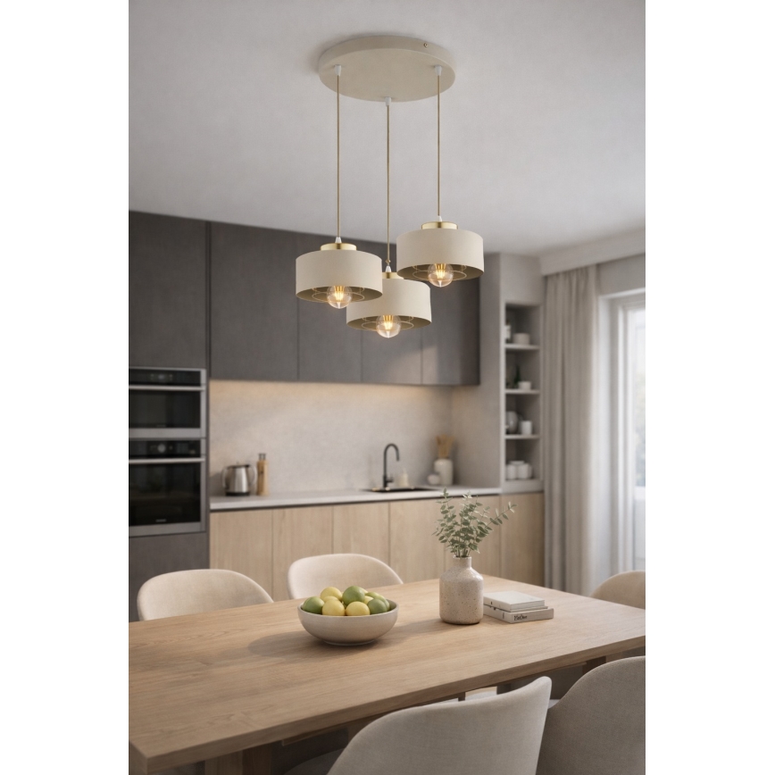 Brilagi - Pendelleuchte an Kabel 3xE27/60W/230V beige/gold