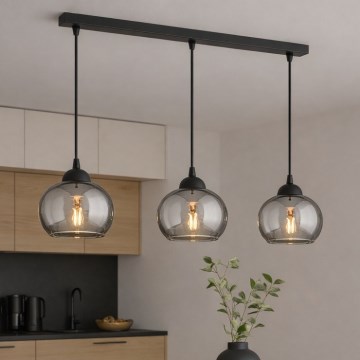 Brilagi - Pendelleuchte an Kabel 3xE27/60W/230V schwarz/rauchgrau