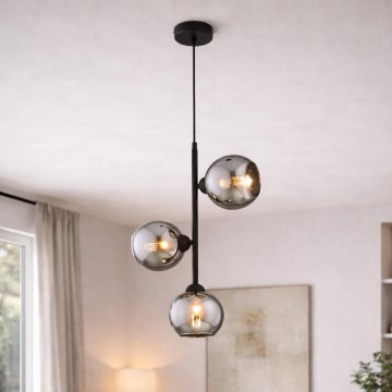 Brilagi - Pendelleuchte an Kabel 3xE27/60W/230V schwarz/rauchgrau