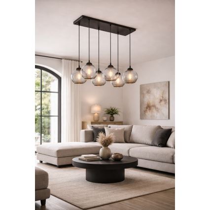 Brilagi - Pendelleuchte an Kabel DIOR 6xE27/60W/230V schwarz/rauchgrau