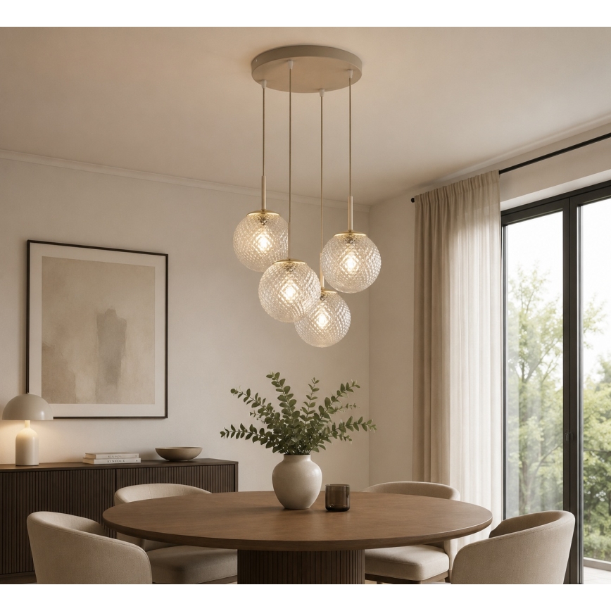 Brilagi - Pendelleuchte an Kabel STELLA 4xE27/60W/230V beige/gold