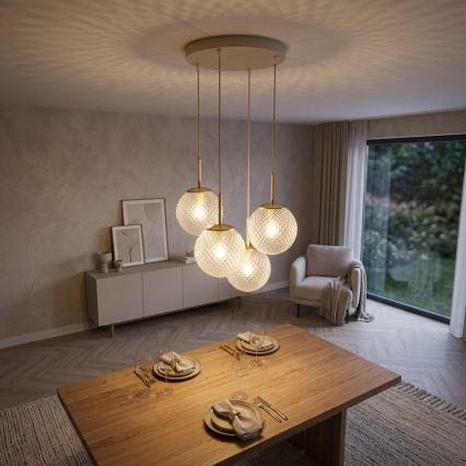 Brilagi - Pendelleuchte an Kabel STELLA 4xE27/60W/230V beige/gold