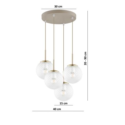 Brilagi - Pendelleuchte an Kabel STELLA 4xE27/60W/230V beige/gold