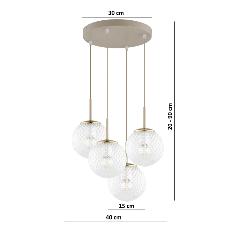 Brilagi - Pendelleuchte an Kabel STELLA 4xE27/60W/230V beige/gold