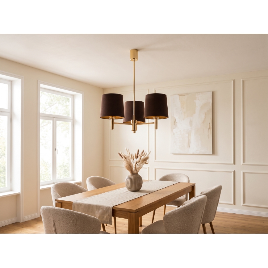 Brilagi - Pendelleuchte an Stange MONTE 3xE27/15W/230V braun/gold