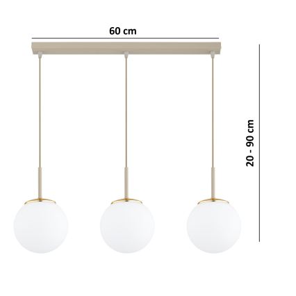 Brilagi - Pendelleuchte MILO mit Kabelaufhängung 3xE27/60W/230V beige/gold