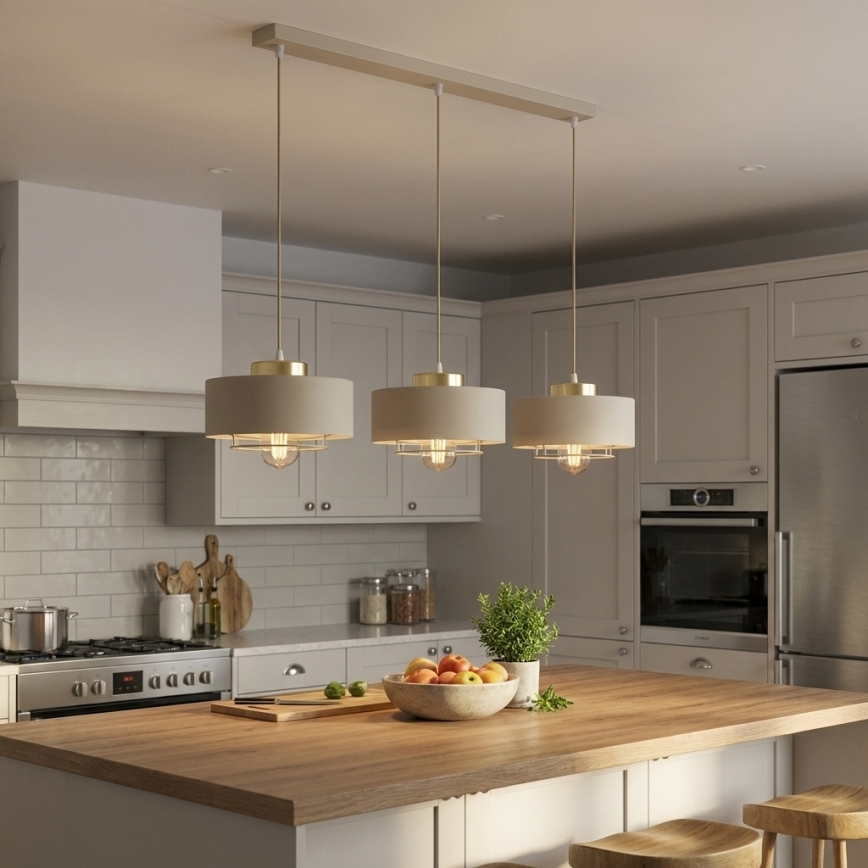 Brilagi - Pendelleuchte mit Kabel SPRING 3xE27/60W/230V beige/gold
