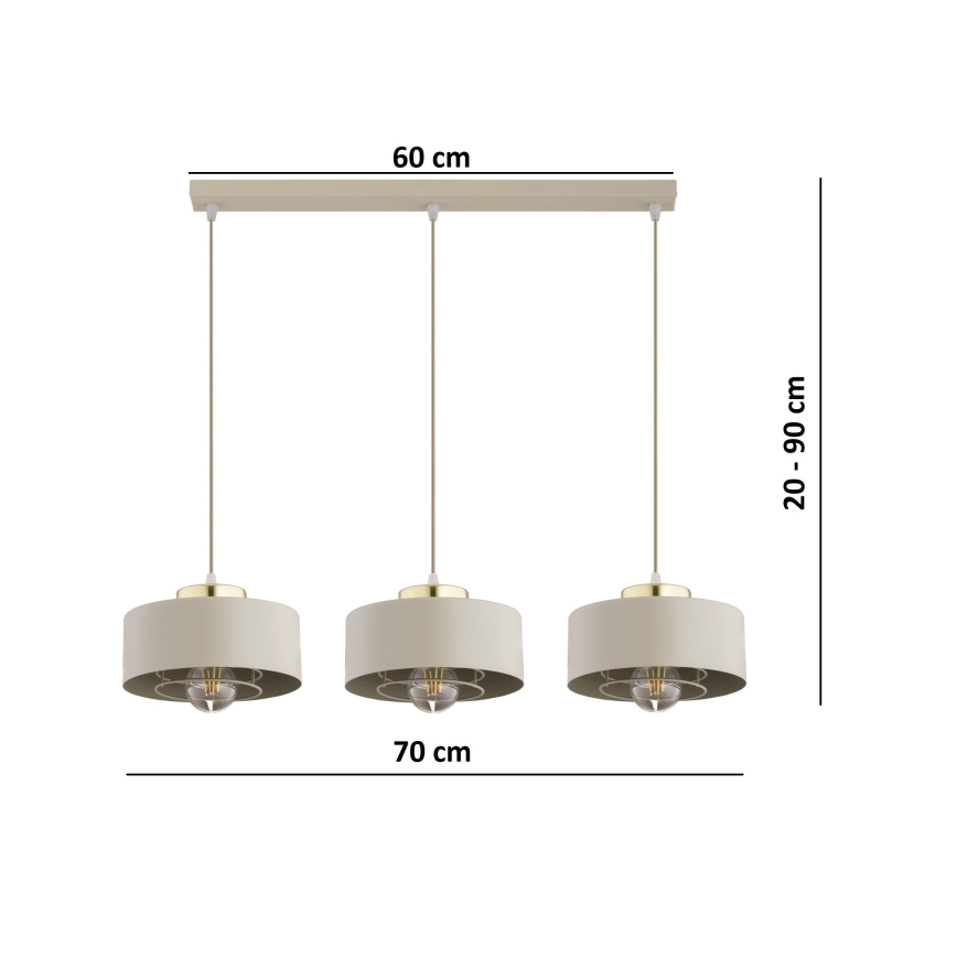 Brilagi - Pendelleuchte mit Kabel SPRING 3xE27/60W/230V beige/gold