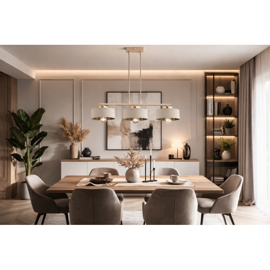 Brilagi - Pendelleuchte mit Kabel, SPRING 3xE27/60W/230V, beige/gold