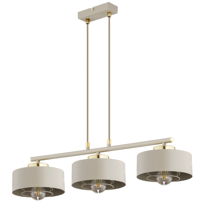 Brilagi - Pendelleuchte mit Kabel, SPRING 3xE27/60W/230V, beige/gold