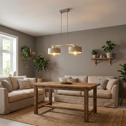 Brilagi - Pendelleuchte mit Kabelaufhängung 2xE27/60W/230V beige/gold