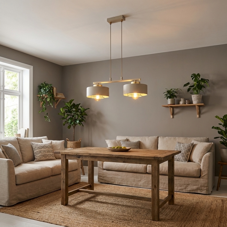 Brilagi - Pendelleuchte mit Kabelaufhängung 2xE27/60W/230V beige/gold