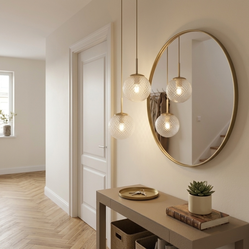 Brilagi - Pendelleuchte mit Kabelaufhängung STELLA 2xE27/60W/230V beige/gold