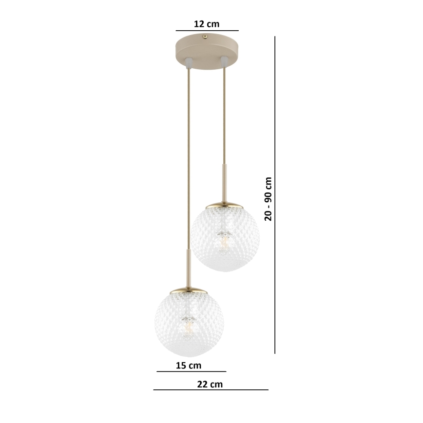 Brilagi - Pendelleuchte mit Kabelaufhängung STELLA 2xE27/60W/230V beige/gold