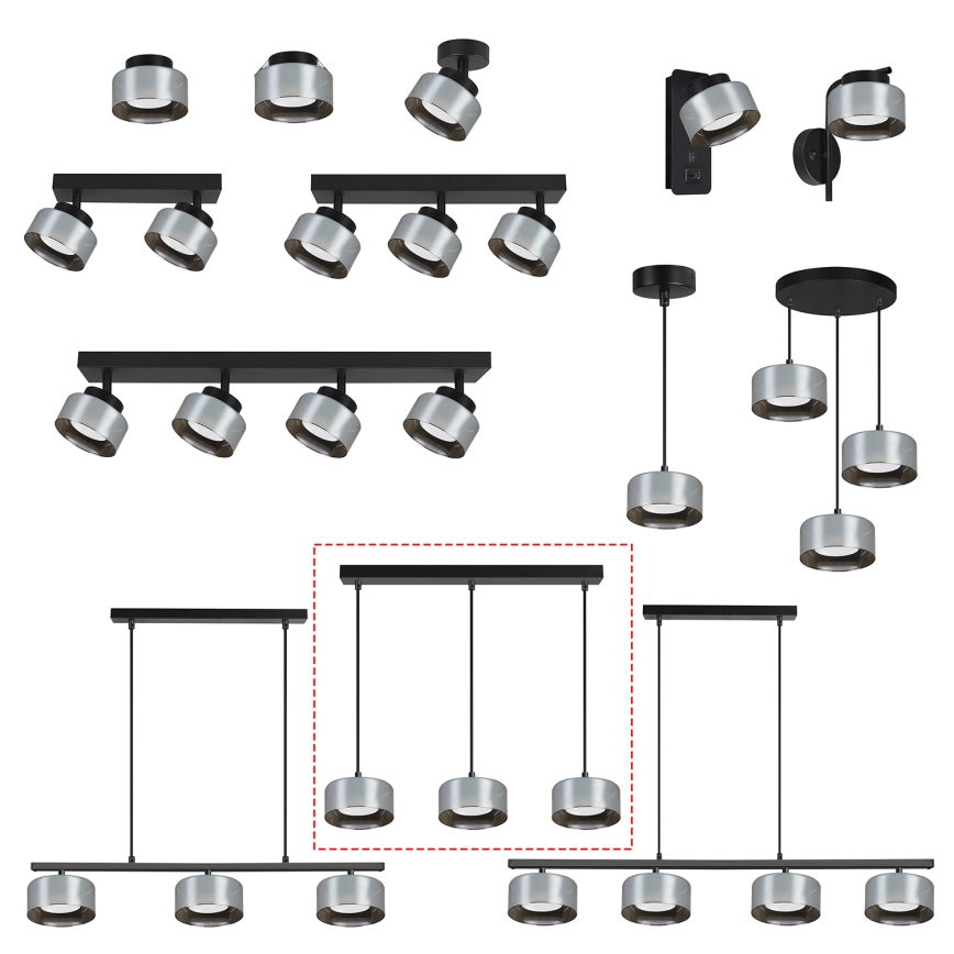Brilagi - Pendelleuchte mit Seilaufhängung AURA LUX 3xGX53/30W/230V schwarz/rauchglas