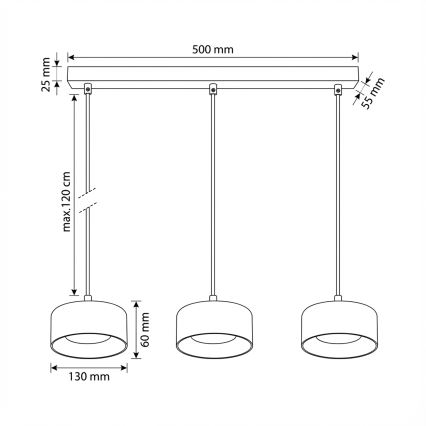 Brilagi - Pendelleuchte mit Seilaufhängung AURA LUX 3xGX53/30W/230V schwarz/rauchglas