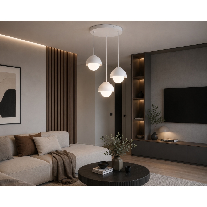 BRILAGI - Pendelleuchte mit Seilaufhängung COSMO 3xE27/60W/230V weiß/gold
