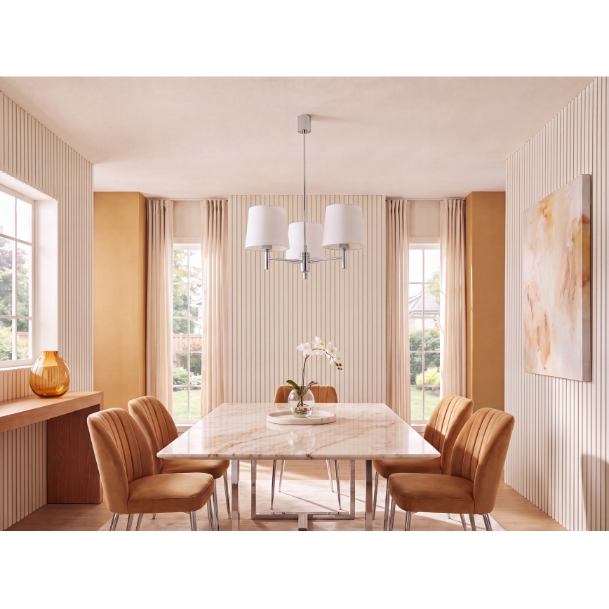 Brilagi - Pendelleuchte mit Stange MONTE 3xE27/60W/230V Creme/glänzender Chrom