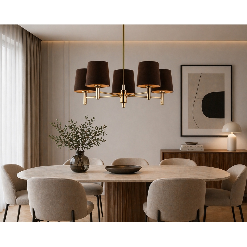 BRILAGI - Pendelleuchte mit Stange MONTE 5×E27/60W/230V Braun/Gold