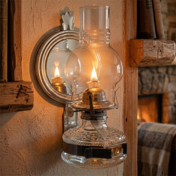 Brilagi - Petroleumlampe MERLIN mit Spiegel, schwarzer Chrom