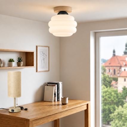 BRILAGI - Plafoniera a LED RETRO GLASS 1xE27/60W/230V Ø 20 cm rovere/bianco