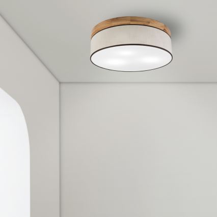 Brilagi - Plafoniera BELLADONNA 3xE27/15W/230V diametro 50 cm color crema/quercia
