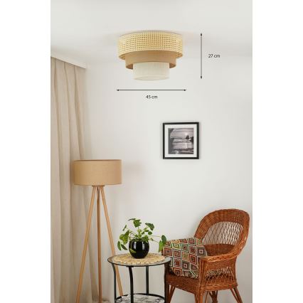Brilagi - Lampada da soffitto CEDAR LUNETA 1xE27/15W/230V diam. 45 cm rattan/marrone/crema