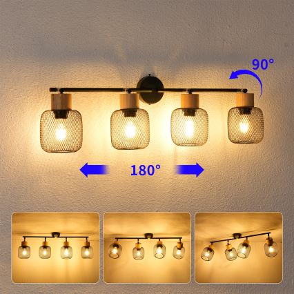 Brilagi - Plafoniera con 4 faretti BASKLITE 4xE27/15W/230V legno/nero