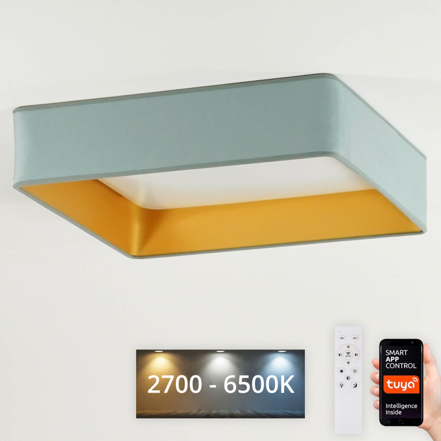 Brilagi - Plafoniera dimmerabile a LED VELVET SQUARE SMART LED/36W/230V 60x60 cm 2700-6500K Wi-Fi Tuya + telecomando verde menta