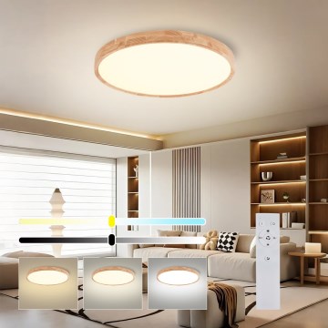 Brilagi - Plafoniera dimmerabile a LED WOODROUND LED/40W/230V 3000-6000K diam. 60 cm in legno CRI 90 + telecomando