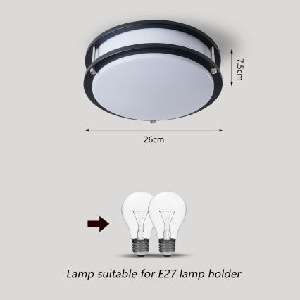 Brilagi - Plafoniera ELARO 2xE27/40W/230V Ø 26 cm nero