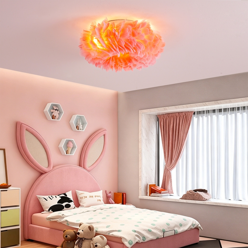 Brilagi - Plafoniera FEATHER 3xE27/40W/230V Ø 40 cm rosa