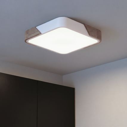 Brilagi - Plafoniera LED dimmerabile PILANA LED/48W/230V 3000-6500K rovere/bianco 42x42 cm + telecomando