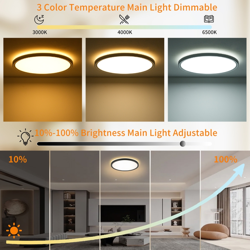 Brilagi - Plafoniera dimmerabile LED ULTRA SLIM/18W/230V 2700-6500K Ø 30 cm nera + telecomando