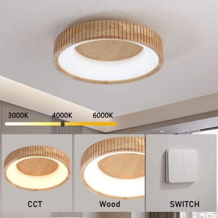 Brilagi - Plafoniera LED FALCON WOOD MODERN LED/30W/230V 3000/4000/6000K Ø 45 cm in legno