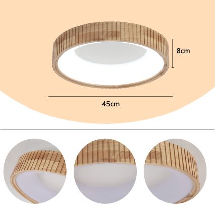 Brilagi - Plafoniera LED FALCON WOOD MODERN LED/30W/230V 3000/4000/6000K Ø 45 cm in legno