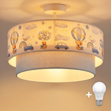 Brilagi - Plafoniera LED per bambini BOBO 1xE27/10W/230V Ø 40 cm crema/blu/orsetti