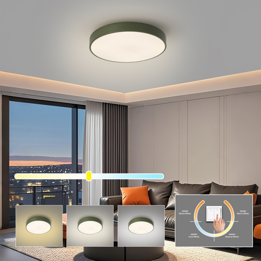 Brilagi - Plafoniera LED da soffitto POOL LED, 36 W, 230 V, 3000/4000/6000 K, Ø 30 cm, verde