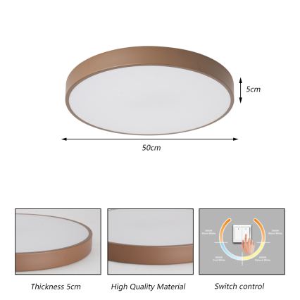 Brilagi - Plafoniera LED POOL 60 W, 230 V, 3000/4000/6000 K, Ø 50 cm, marrone