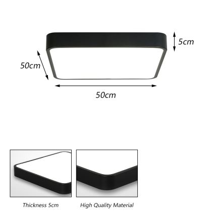 Brilagi - Plafoniera LED POOL SQUARE LED/48W/230V 3000/4500/6000K 50x50 cm nera
